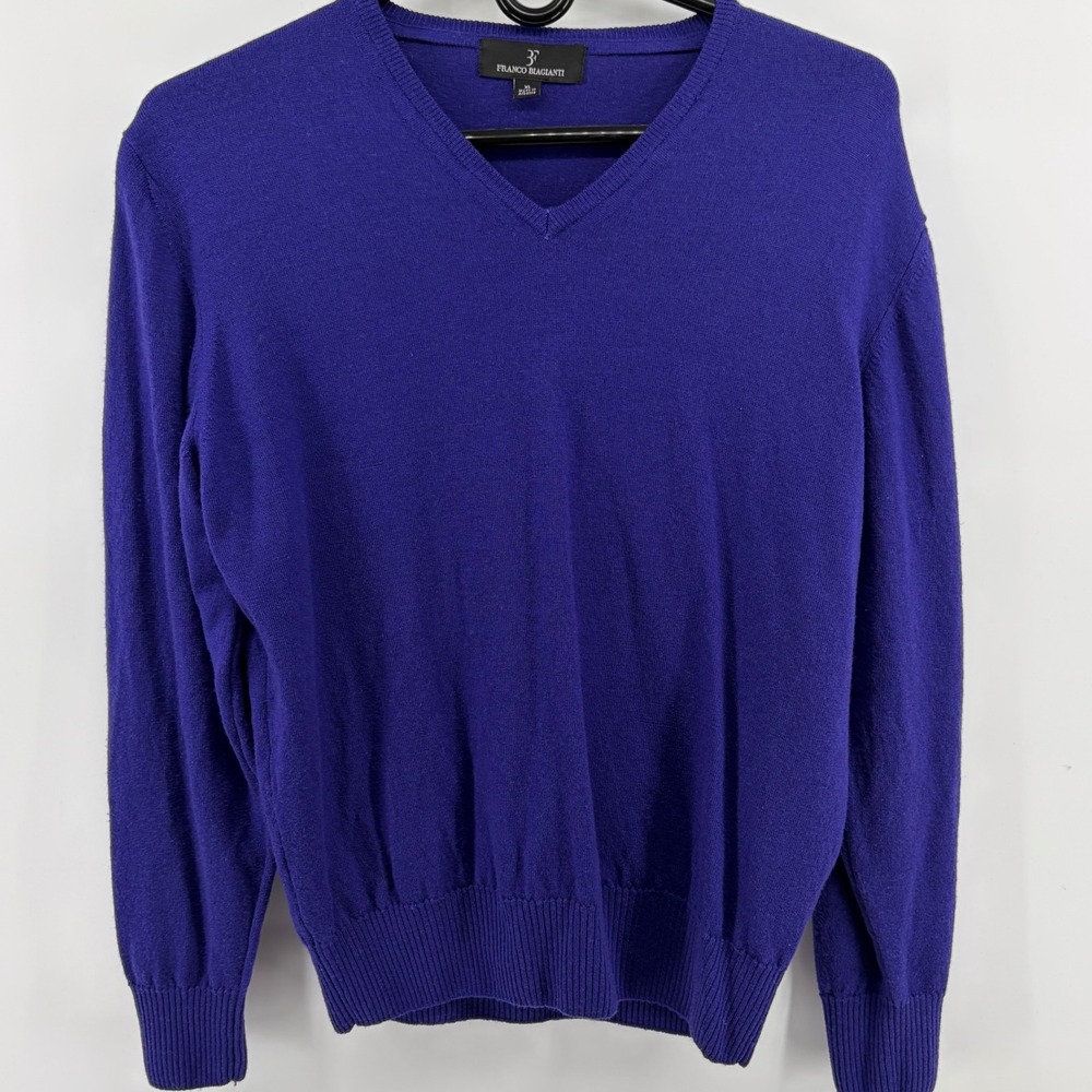 FRANCO BIAGIANTI Mens xl Purple V-Neck Long Sleeve Knit Pullover Wool Sweater - Picture 3 of 9